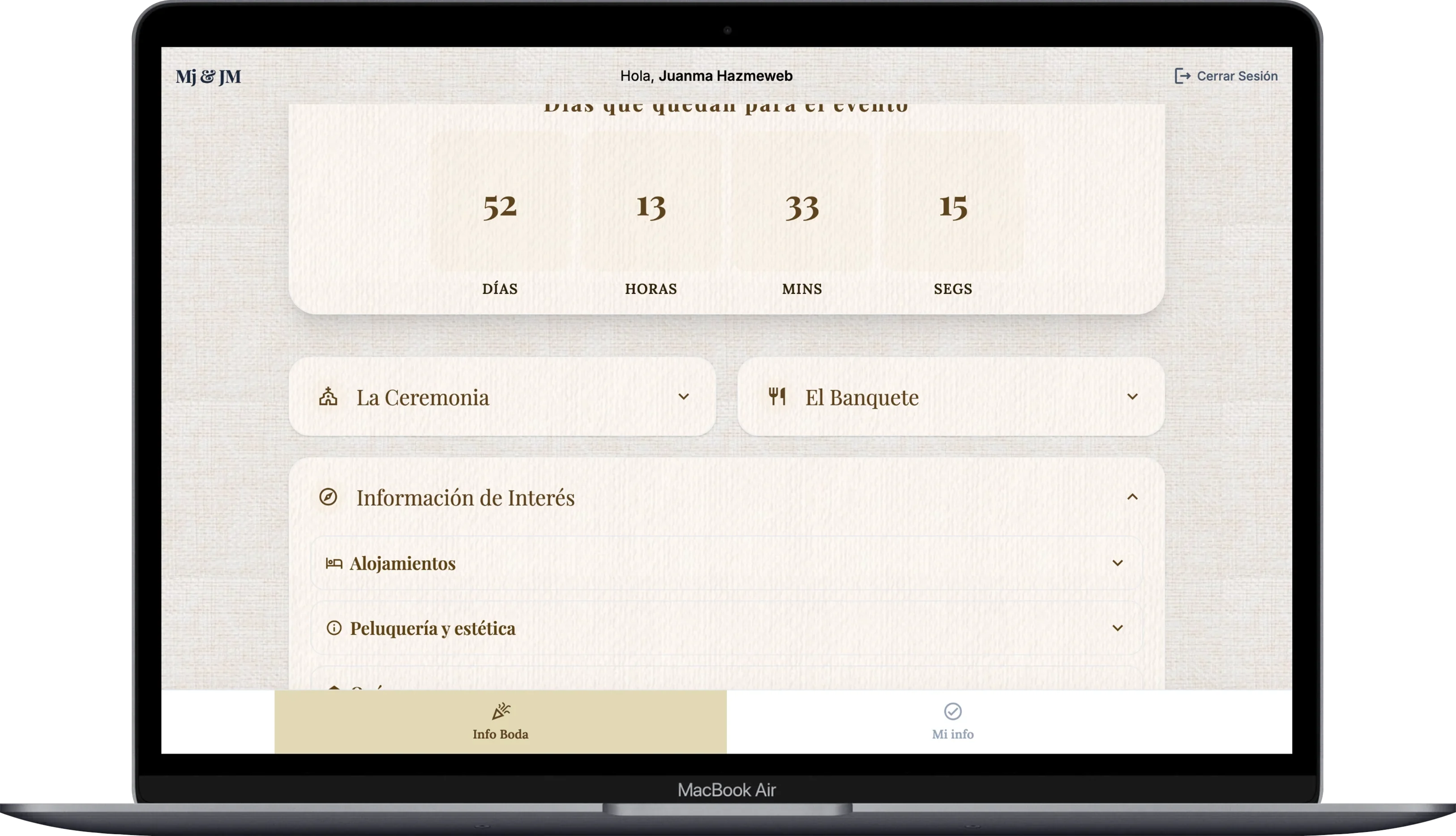 Celebra Conmigo — The guest's space on a larger screen
