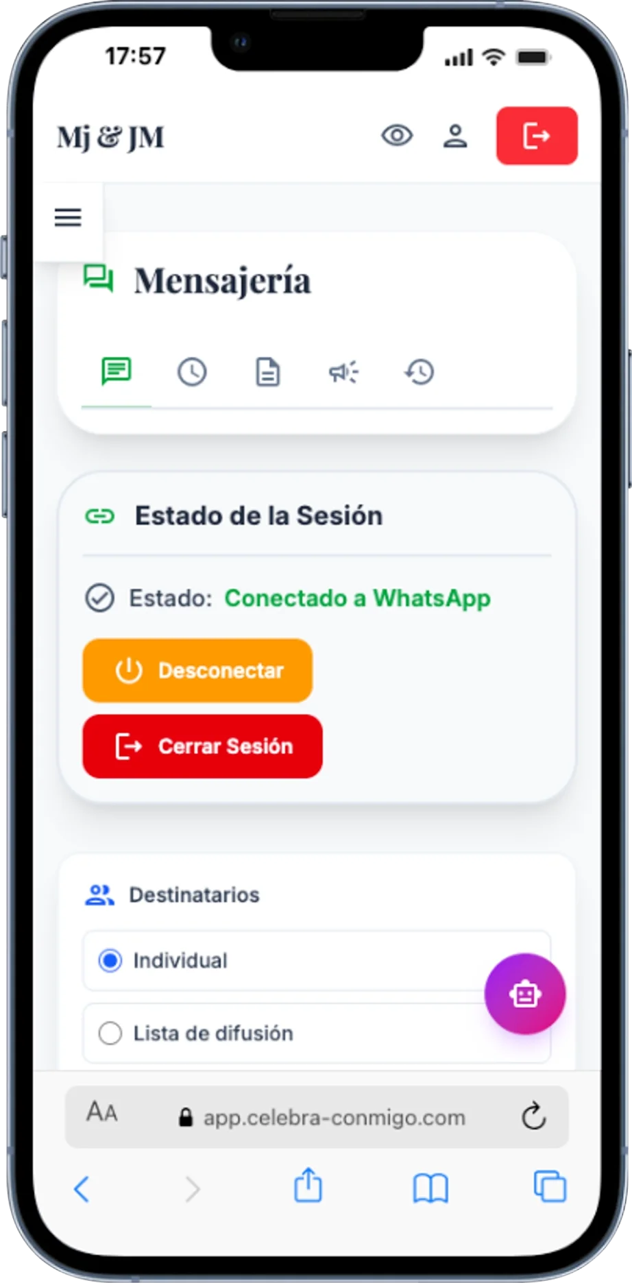 Celebra Conmigo — Direct WhatsApp connection