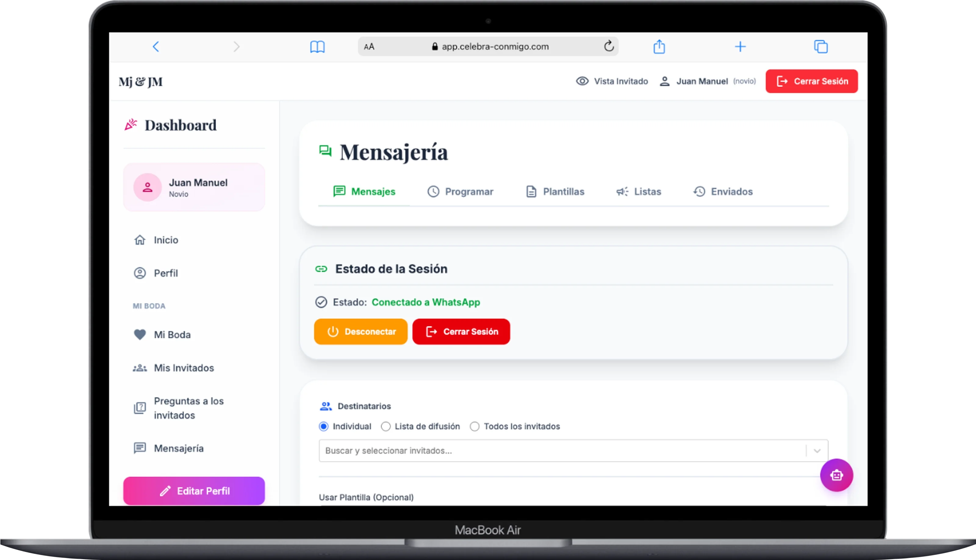 Celebra Conmigo — Messaging: everything in a single hub