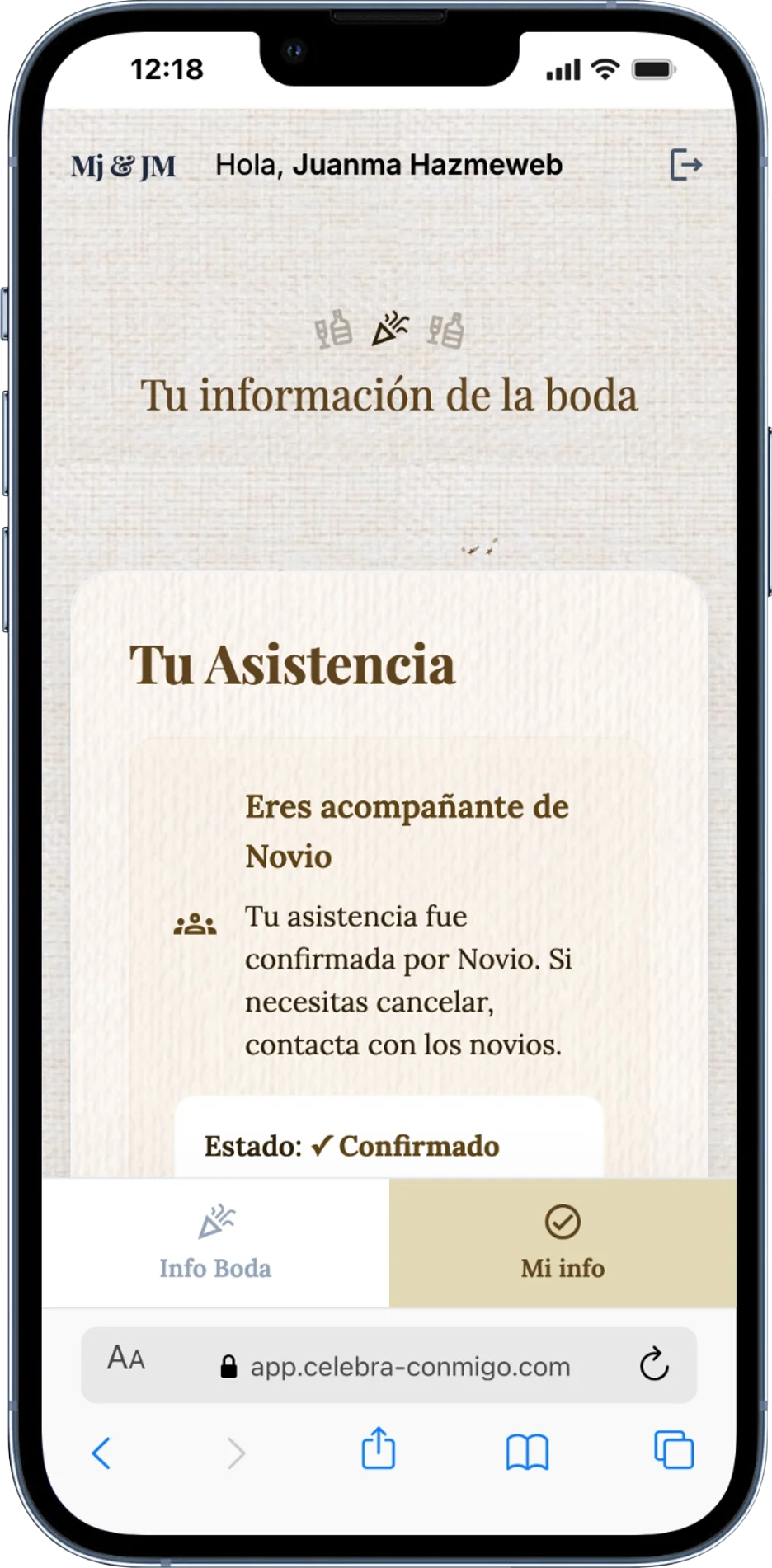 Celebra Conmigo — Confirmation, clear and visible