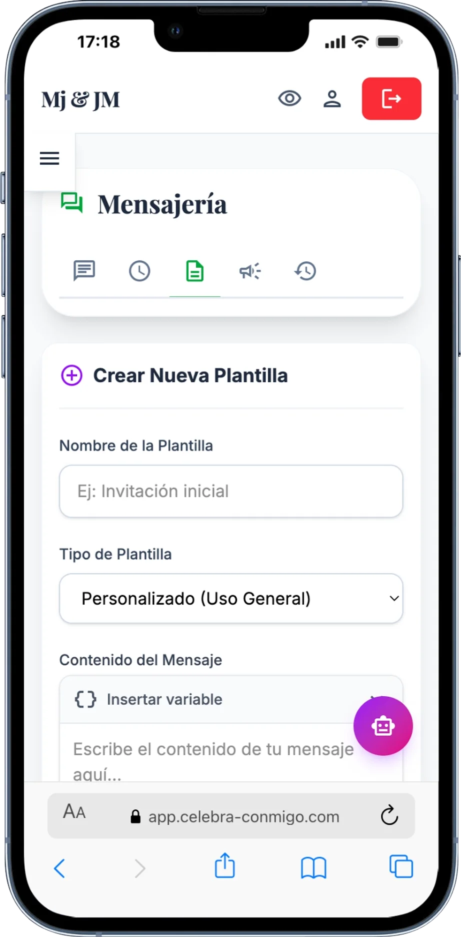 Celebra Conmigo — Templates with dynamic variables