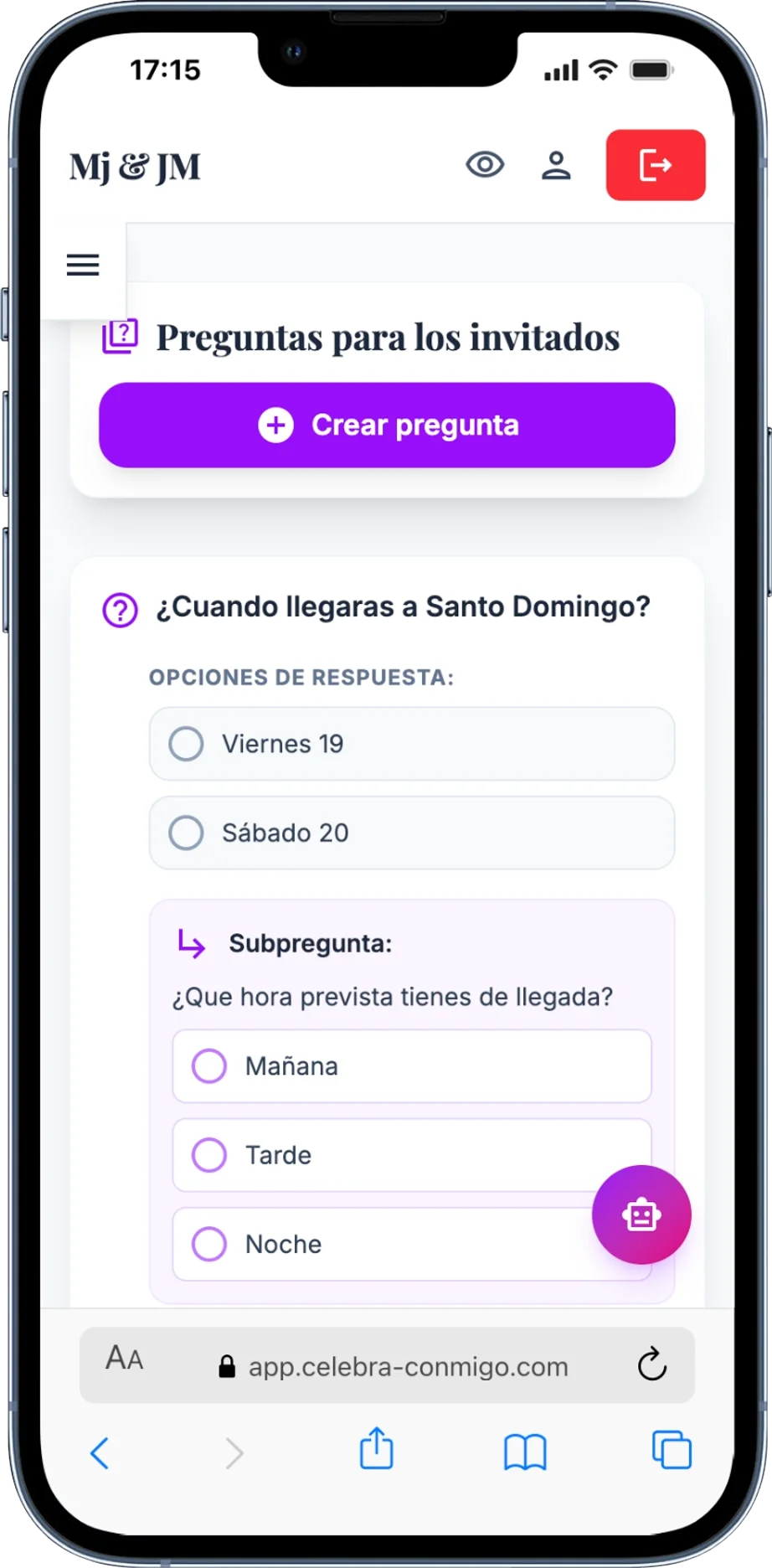 Celebra Conmigo — Custom questionnaires for guests