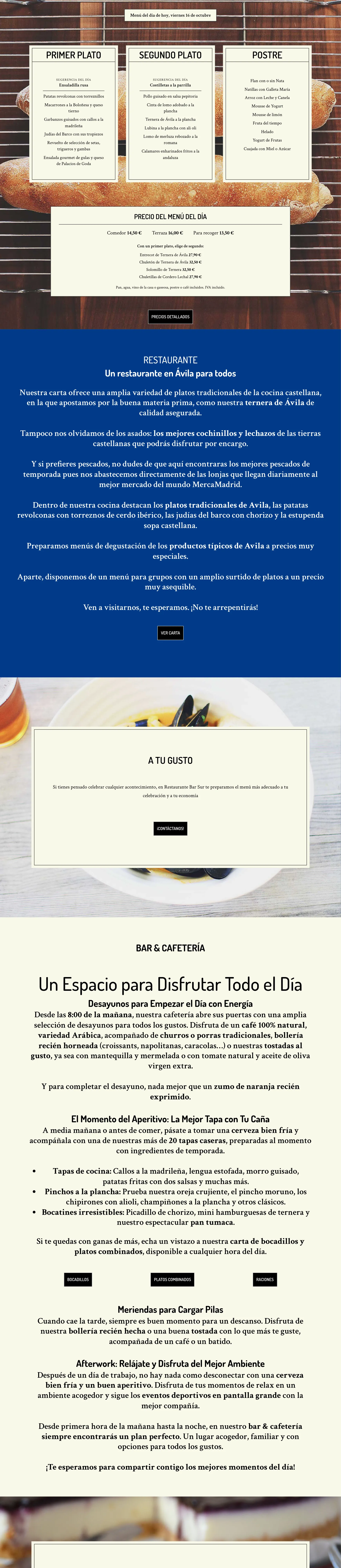 Restaurante Bar Sur — captura completa desktop