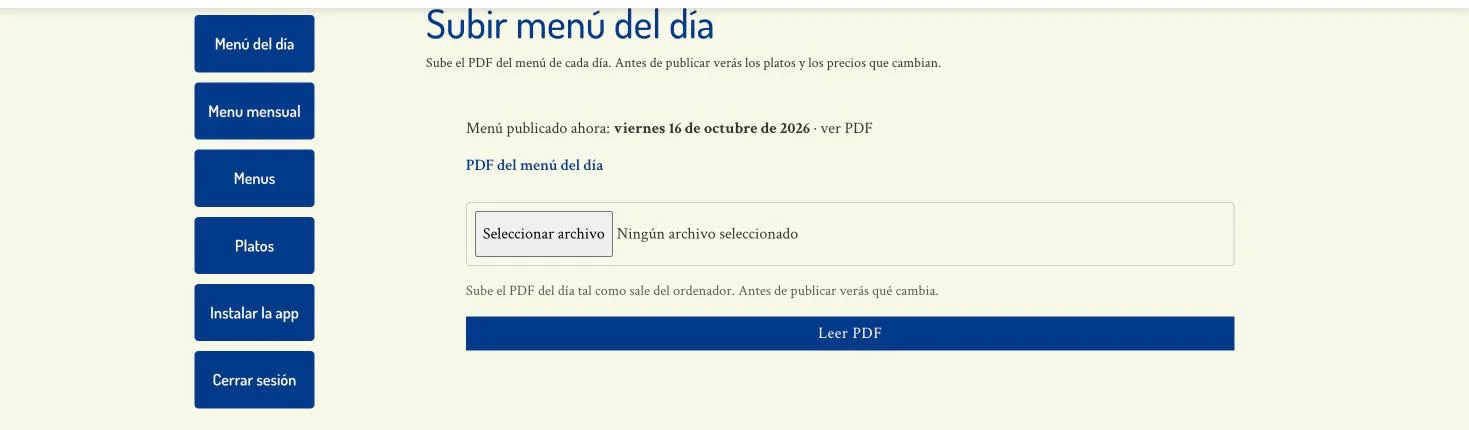 Restaurante Bar Sur — Subir el menú en un minuto
