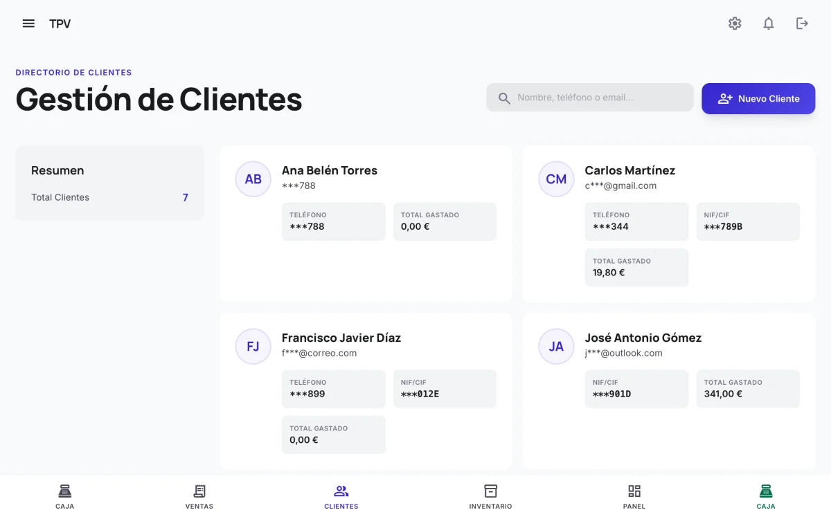TPV — Terminal Punto de Venta para PyMEs — Cliente y su historia, en una sola vista