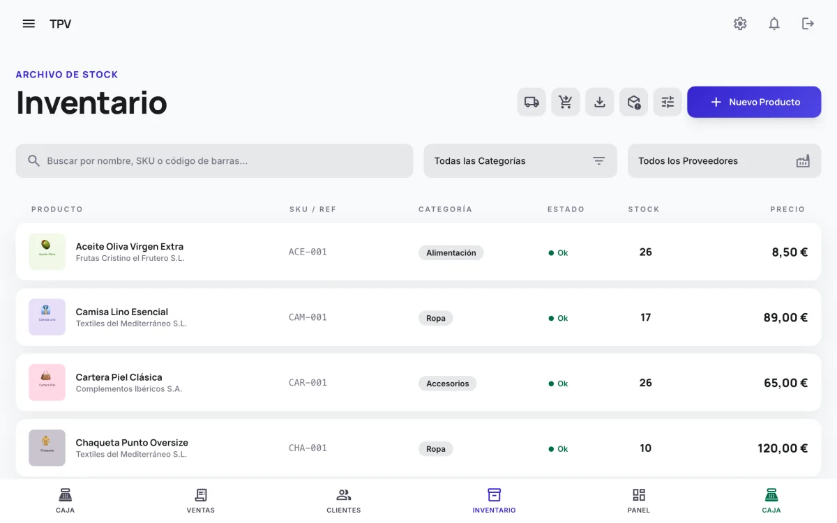TPV — Terminal Punto de Venta para PyMEs — Inventario con historial real